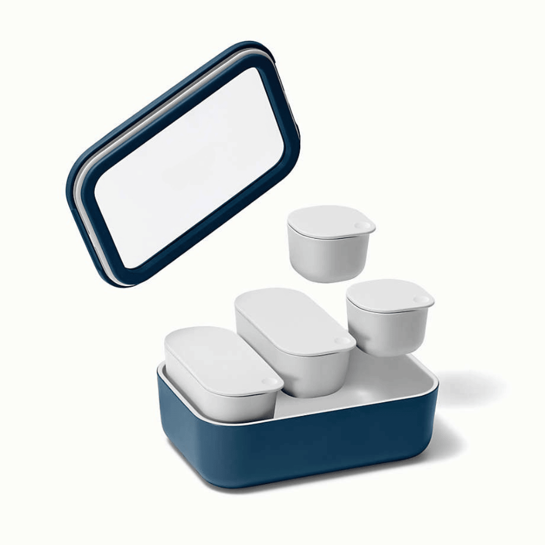 Durable Non-Stick 9-Piece Coated Glass Food Storage Set - Navy