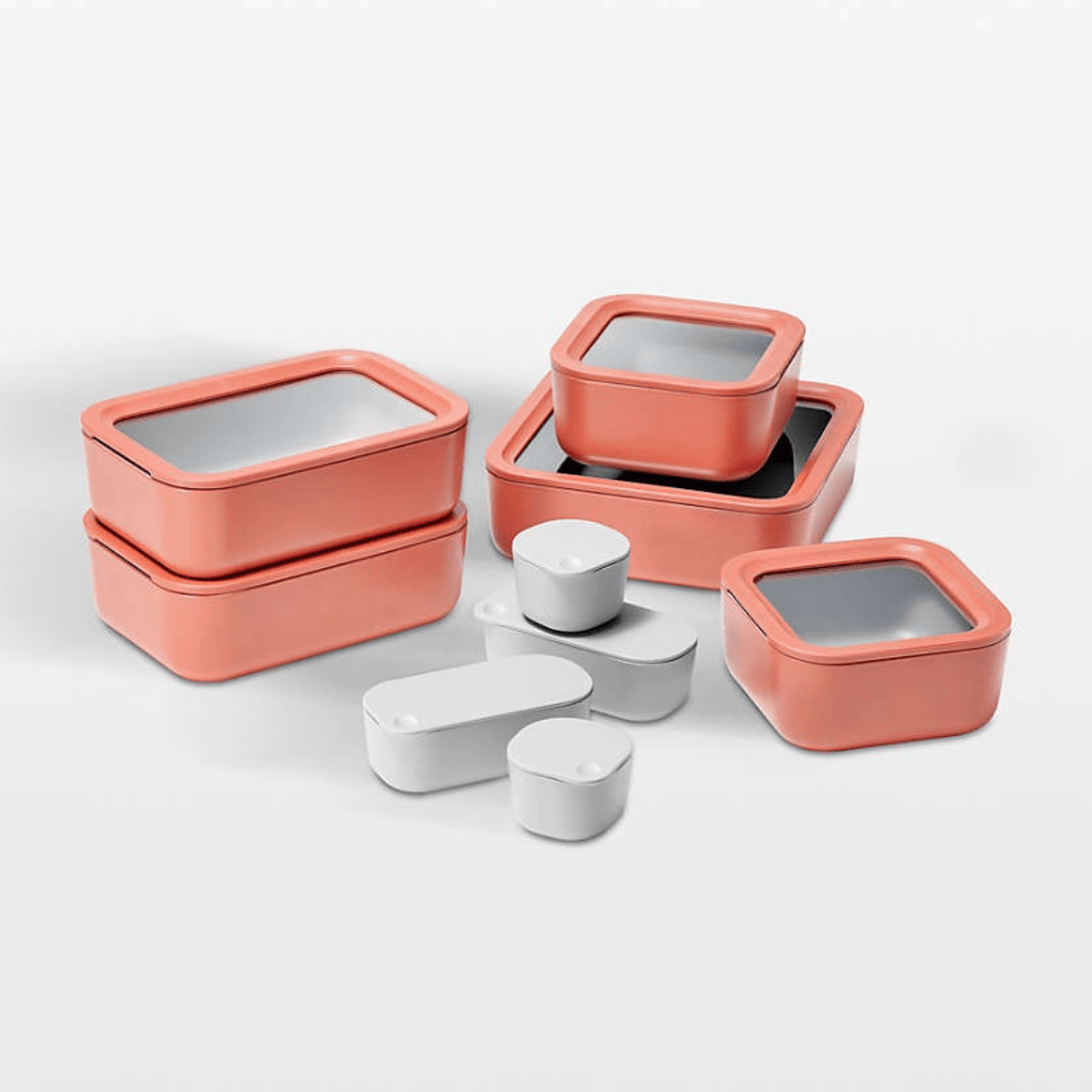 Durable Non-Stick 9-Piece Coated Glass Food Storage Set - Perracotta