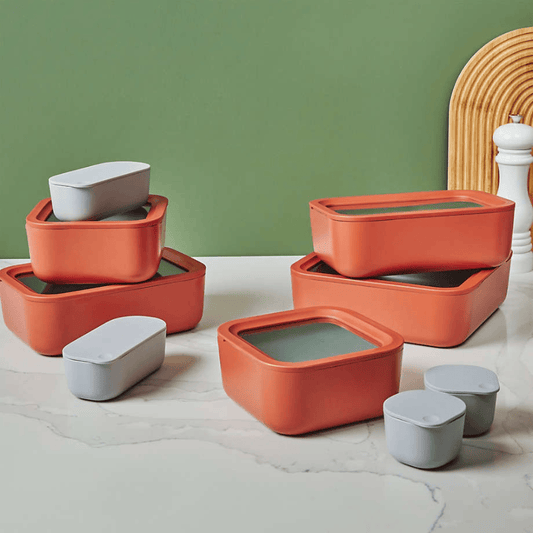 Durable Non-Stick 9-Piece Coated Glass Food Storage Set - Perracotta