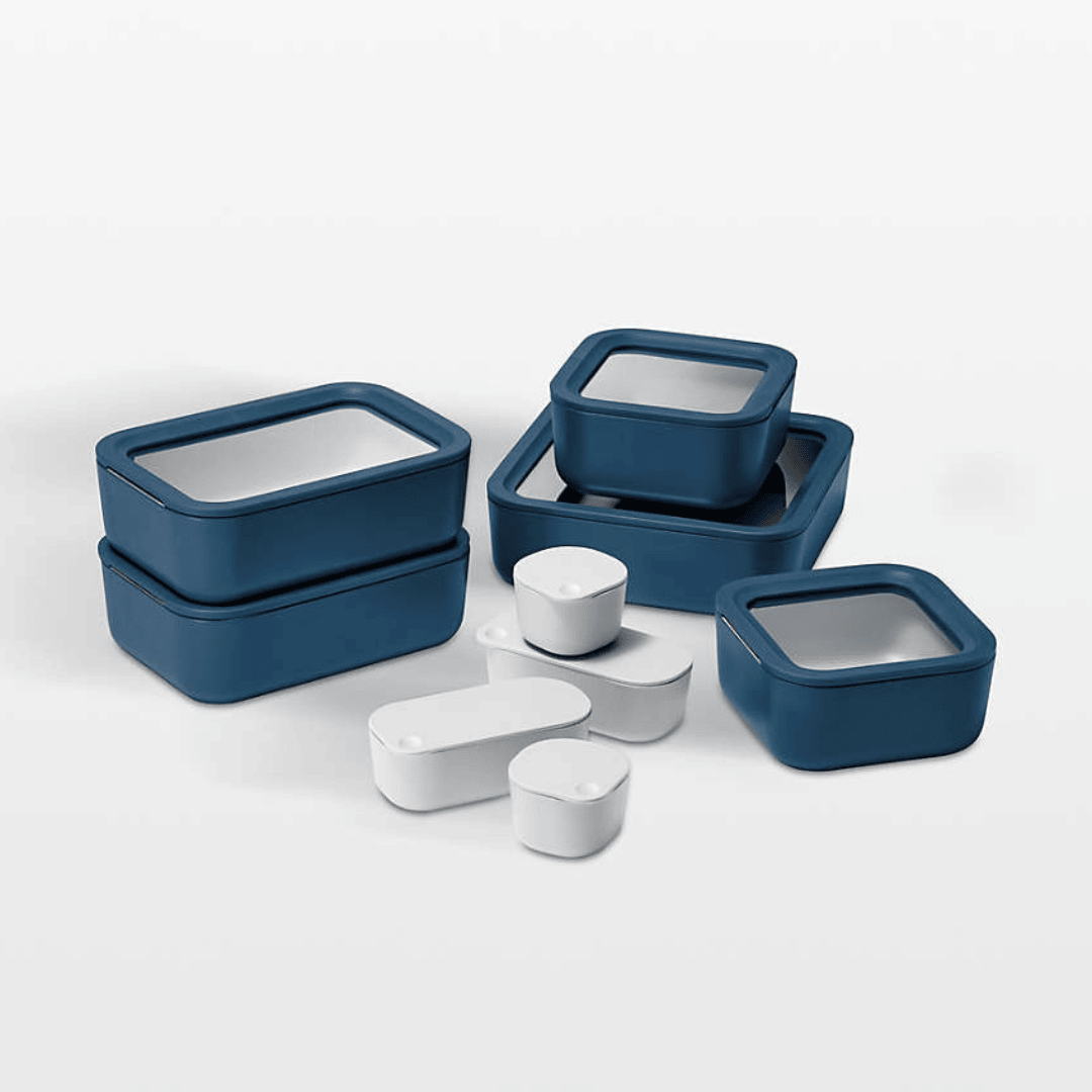 Durable Non-Stick 9-Piece Coated Glass Food Storage Set - Navy