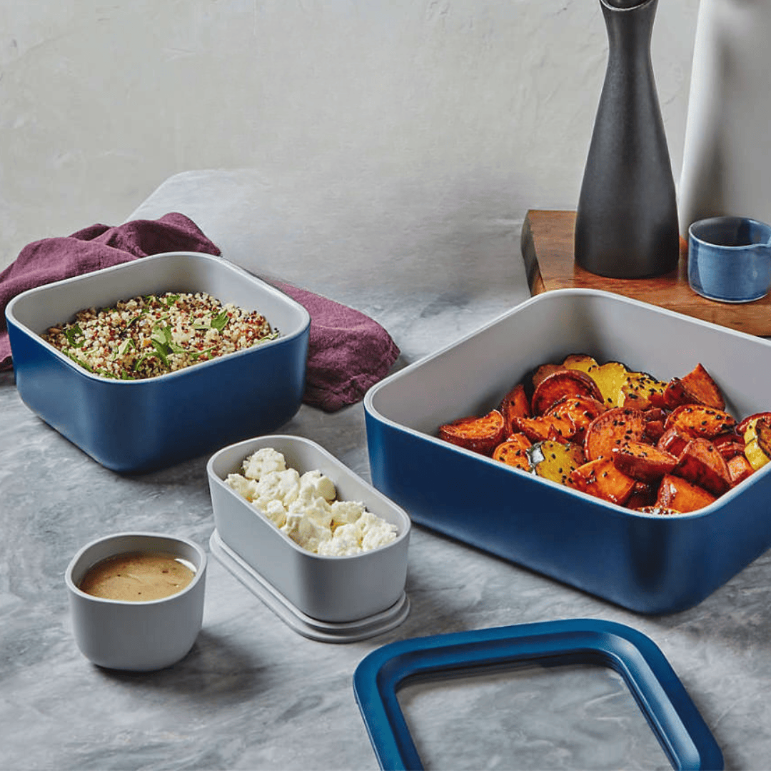 Durable Non-Stick 9-Piece Coated Glass Food Storage Set - Navy