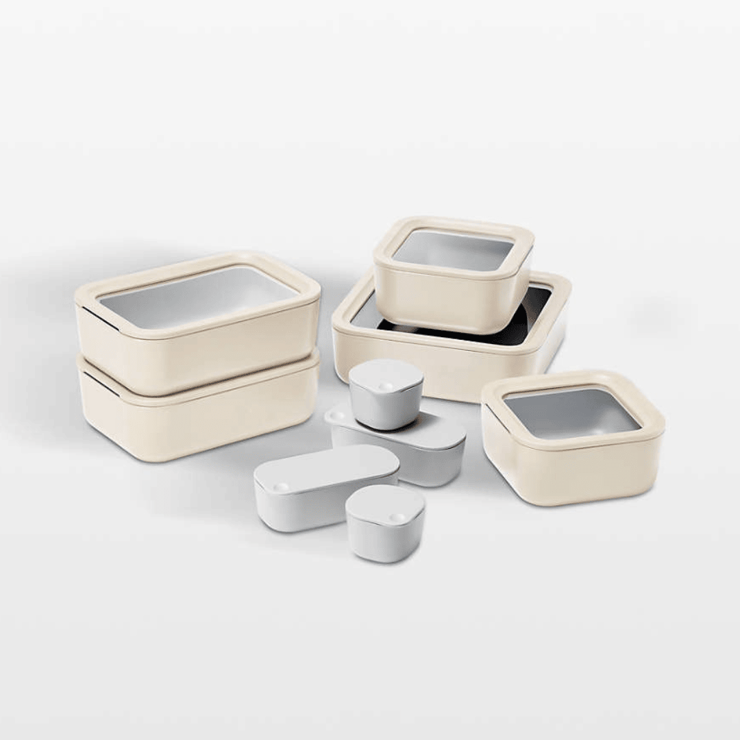 Durable Non-Stick 9-Piece Coated Glass Food Storage Set - Cream