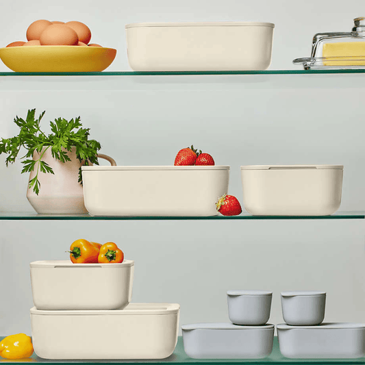 Durable Non-Stick 9-Piece Coated Glass Food Storage Set - Cream