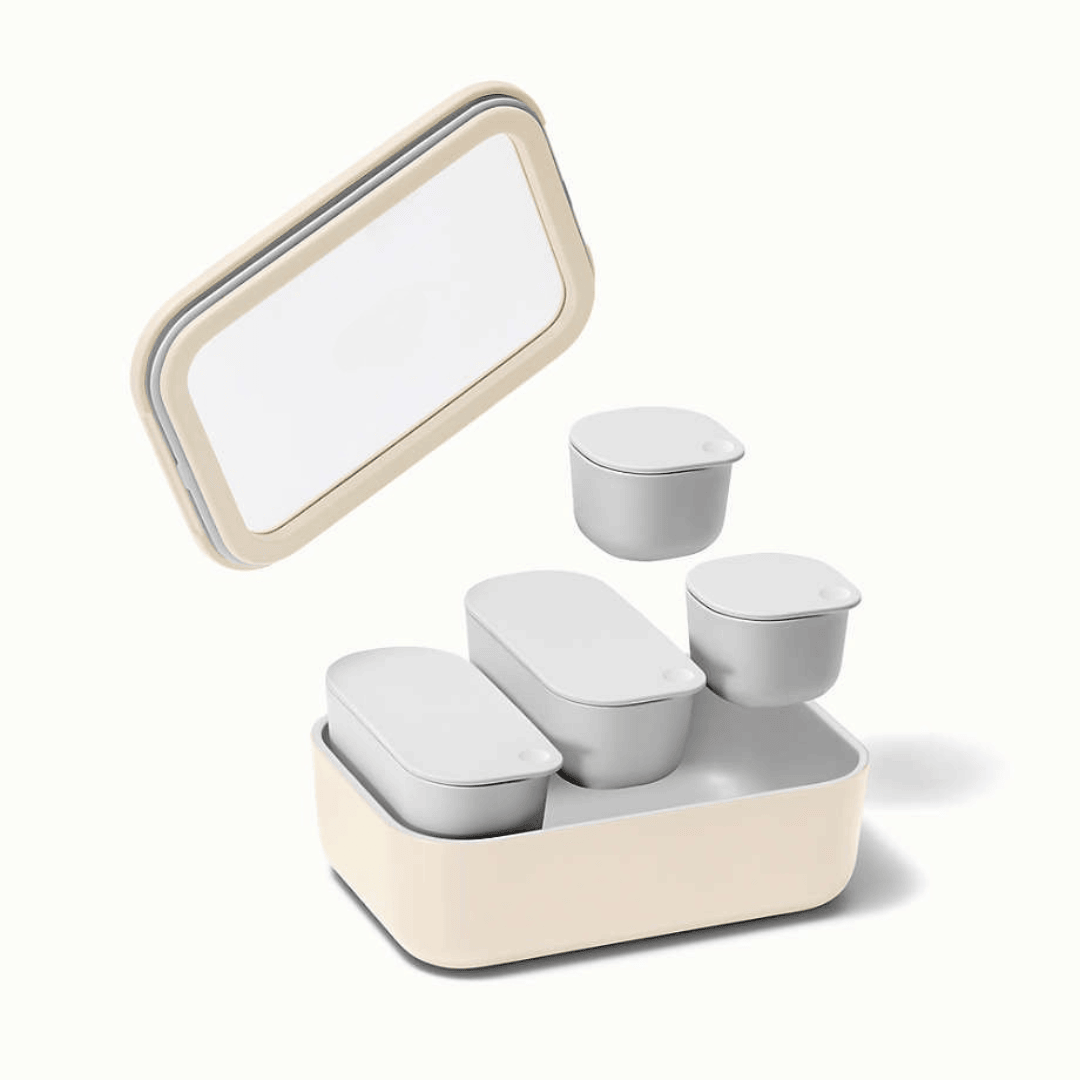 Durable Non-Stick 9-Piece Coated Glass Food Storage Set - Cream