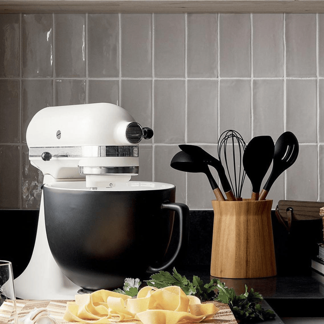 Non-Stick Heat-Resistant Silicone & Wood Cooking Utensils Set - White