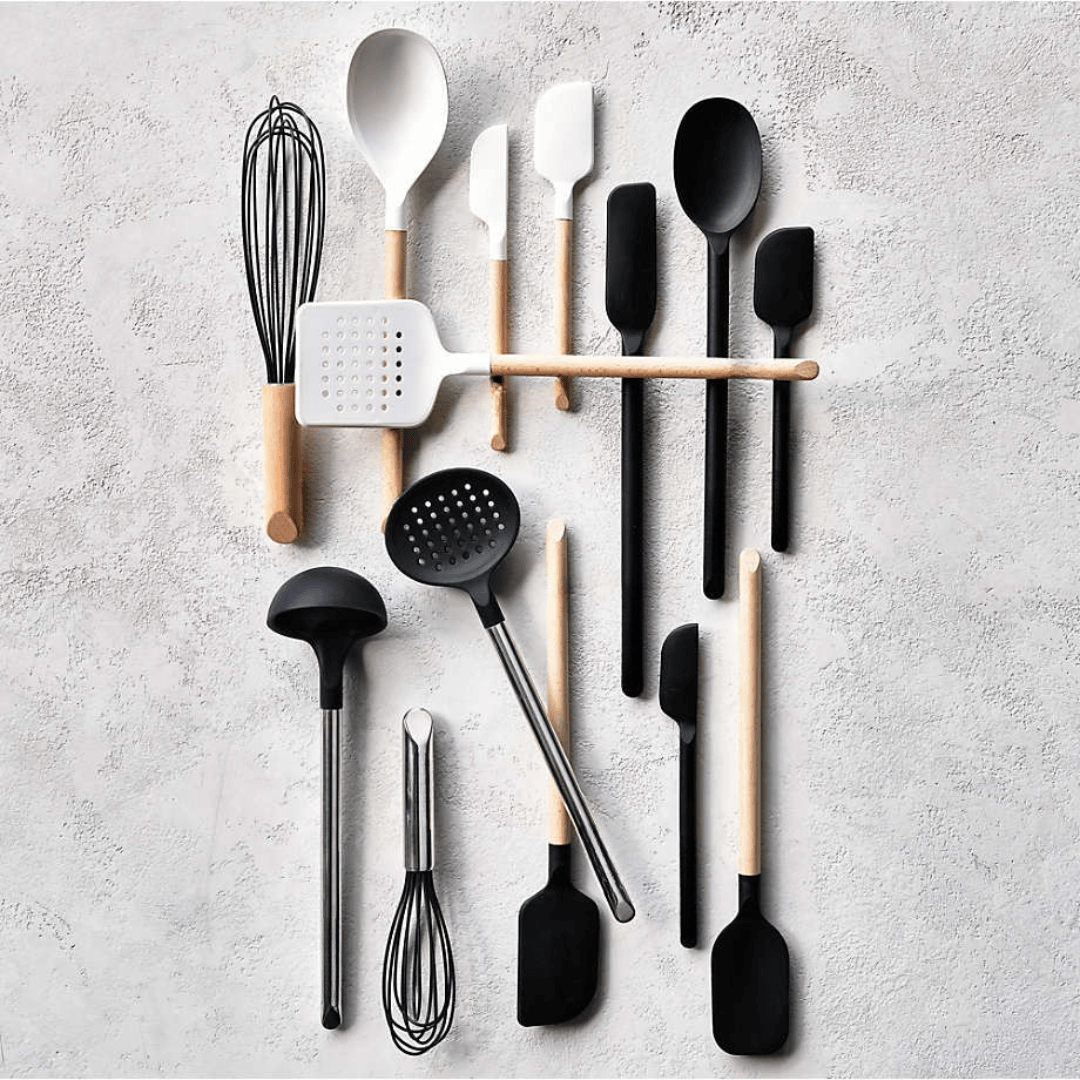 Non-Stick Heat-Resistant Silicone & Wood Cooking Utensils Set - Black