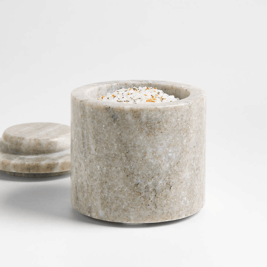 Marble Spice Cellar Rustic Luxe Beige Natural Stone Keeper with Lid