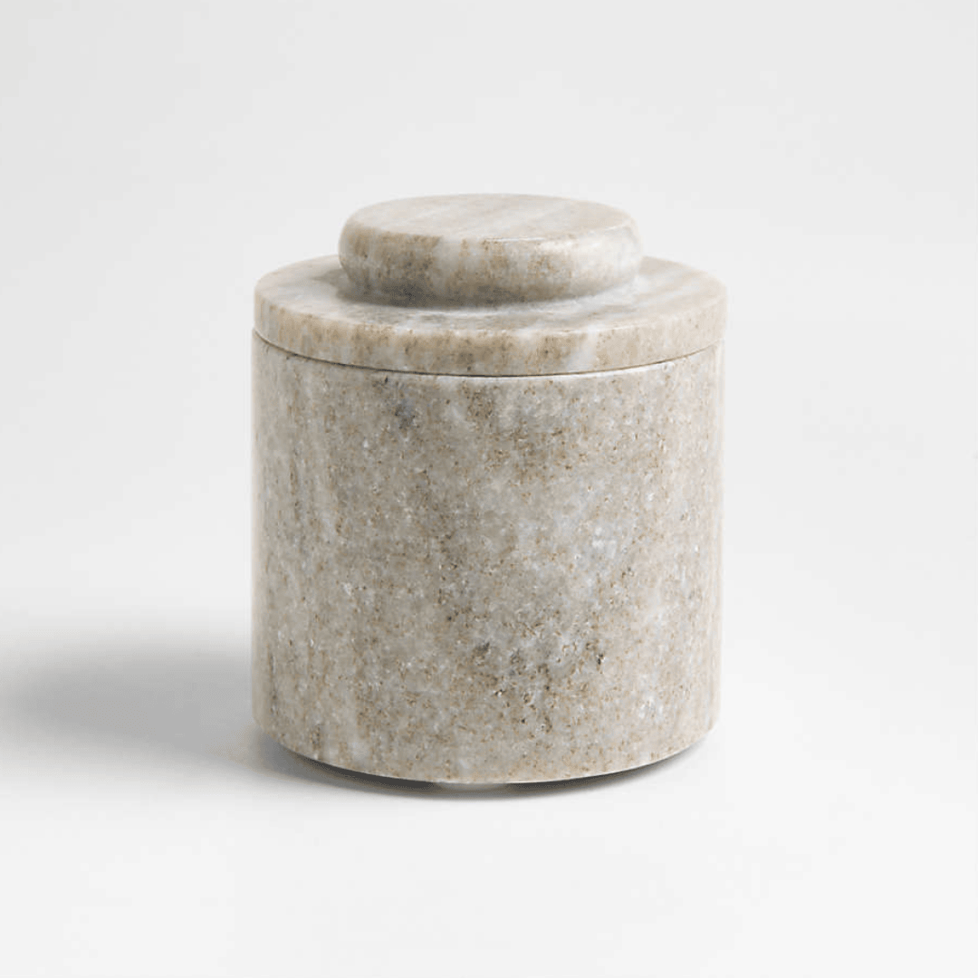 Marble Spice Cellar Rustic Luxe Beige Natural Stone Keeper with Lid