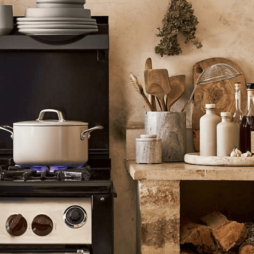 Marble Spice Cellar Rustic Luxe Beige Natural Stone Keeper with Lid