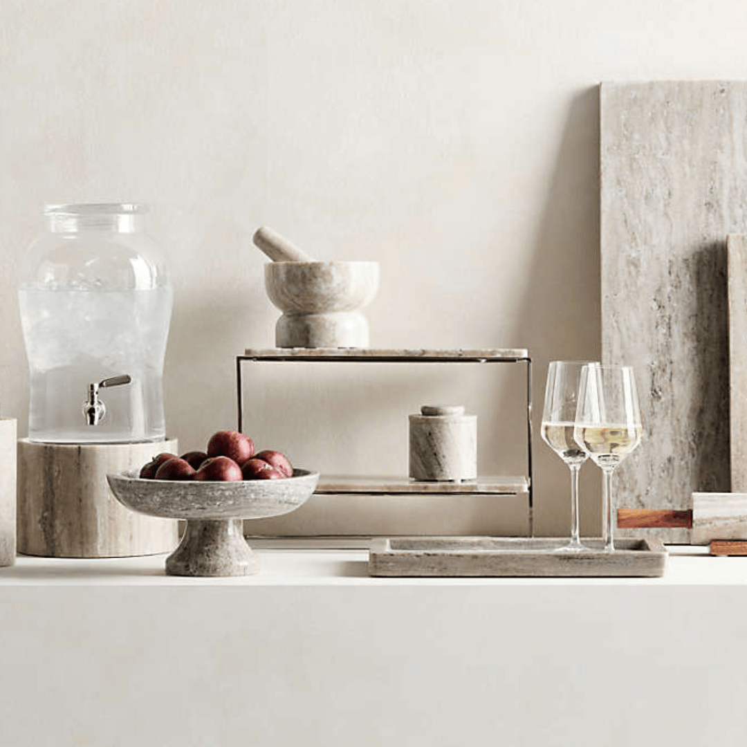 Marble Spice Cellar Rustic Luxe Beige Natural Stone Keeper with Lid